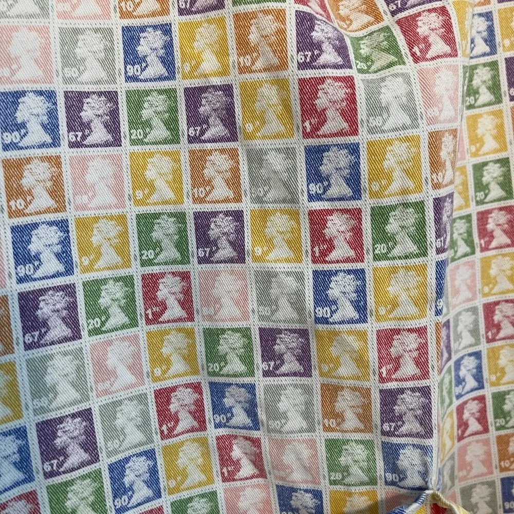 Vintage Full Apron 100% Cotton Multicolor Stamp Print Pockets Adjustable Neck